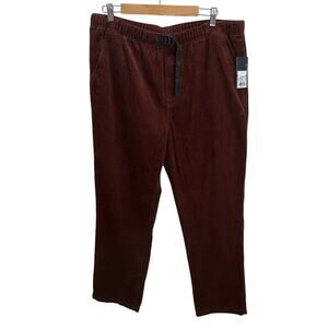 Mens Brown Corduroy‎ Pants Size Large Elastic Waist Casual Fall Streetwear